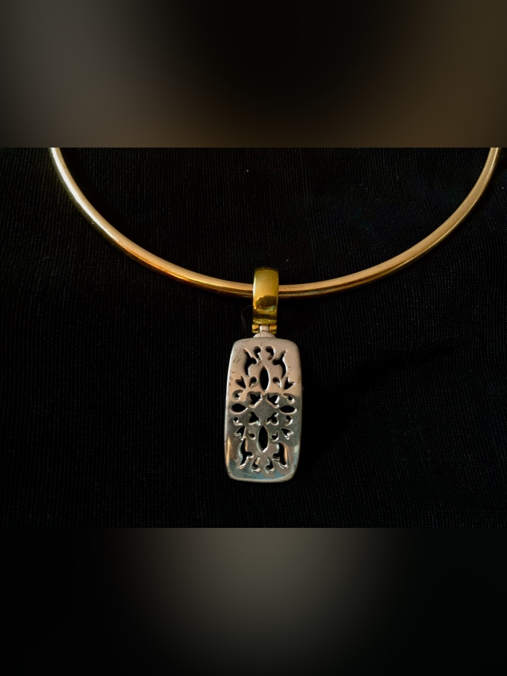 New Gold Collar Slide Necklace with Silver Filigree Pendant